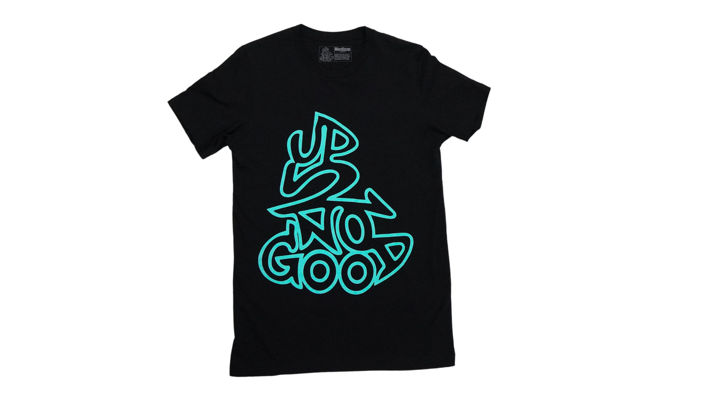 Up2NoGood Over Sized Logo Tee in Black and Sea-Foam